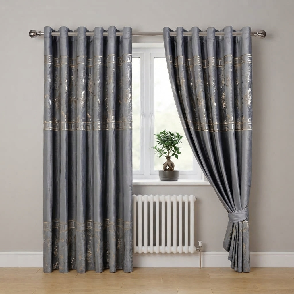 Greek Key Luxury Textured Blackout Curtains