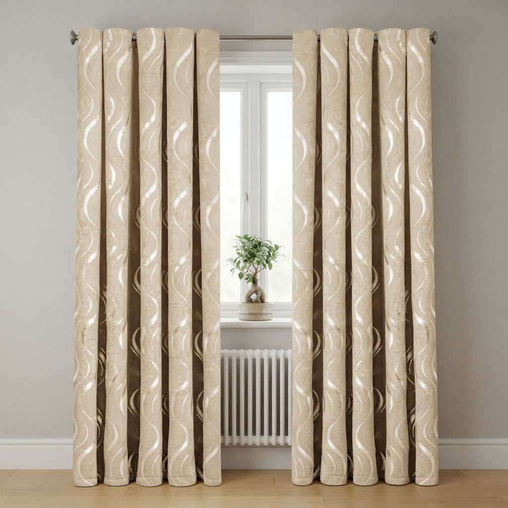 Lustrous Foil Print Luxury Blackout Curtains