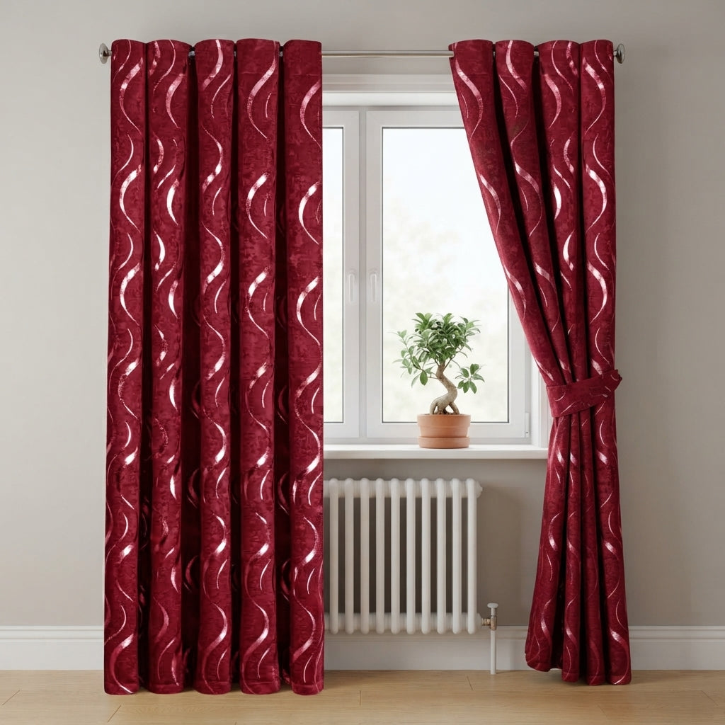 Lustrous Foil Print Luxury Blackout Curtains