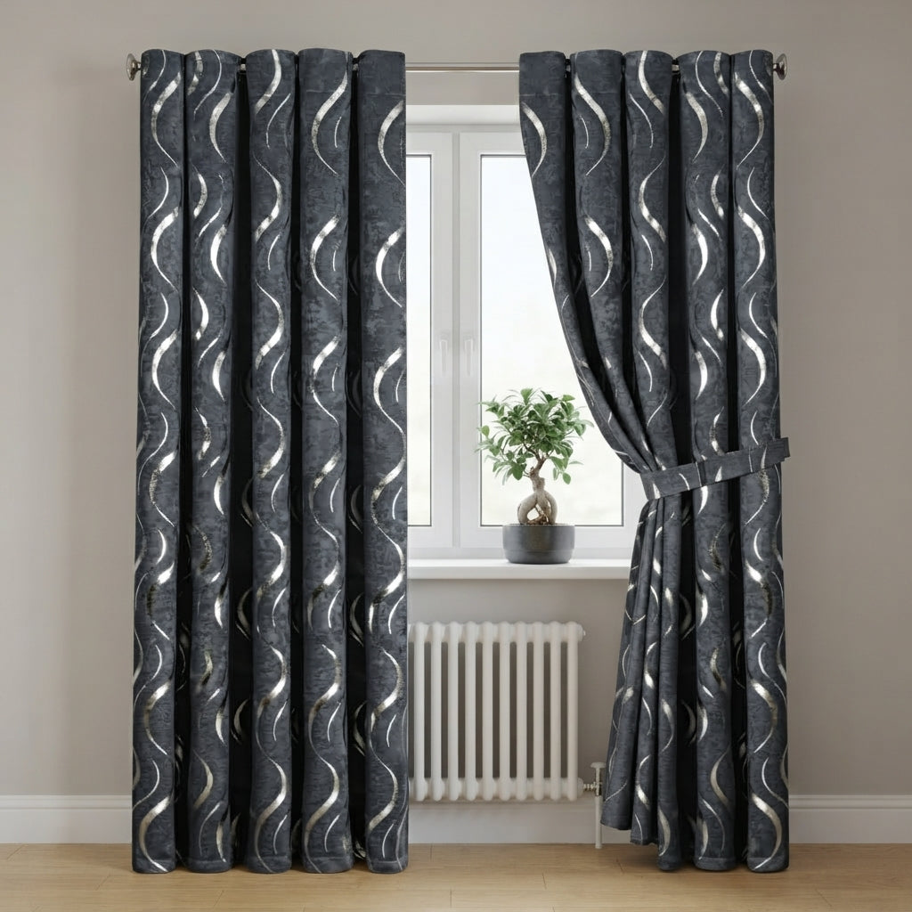 Lustrous Foil Print Luxury Blackout Curtains