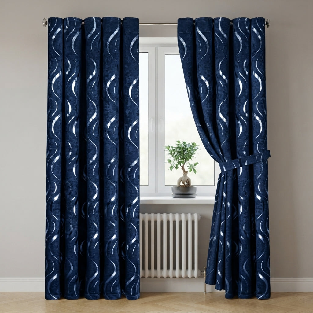 Lustrous Foil Print Luxury Blackout Curtains