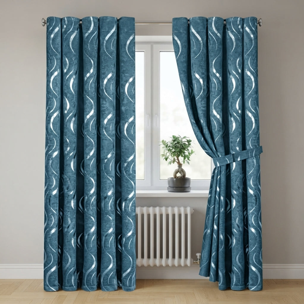 Lustrous Foil Print Luxury Blackout Curtains