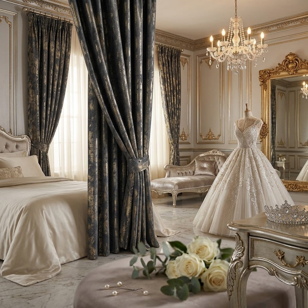 Luxury Metallic Marble Velvet Curtains – Pair